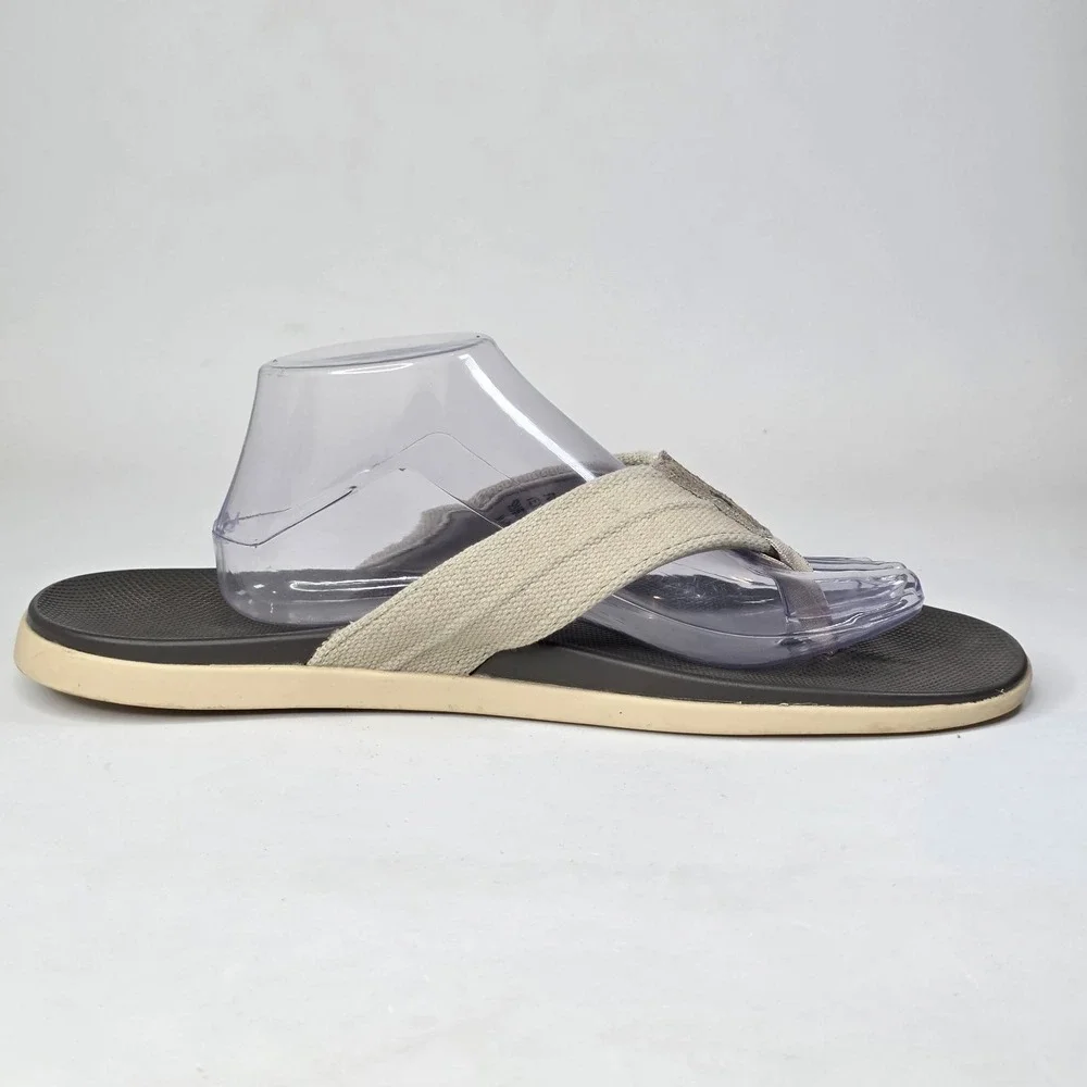 Johnnie-O Portside Mens Khaki Tan Brown Textile Flip Flop Sandals Size 13 M Shoe